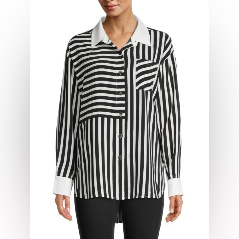 Karl Lagerfeld - Paris Stripes Hi Low Oversized Button Down Blouse Size Small